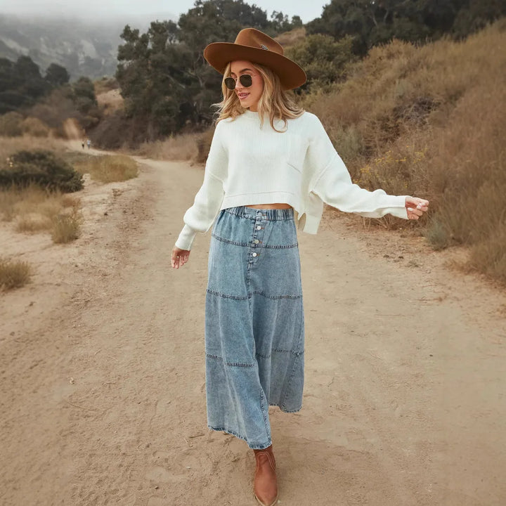 Luna - Boho Maxi Denim Skirt