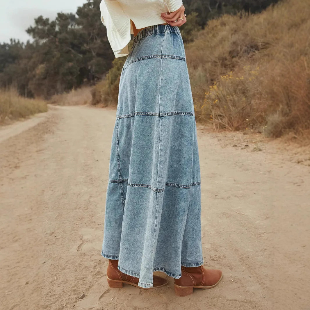 Luna - Boho Maxi Denim Skirt