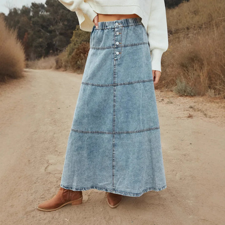 Luna - Boho Maxi Denim Skirt