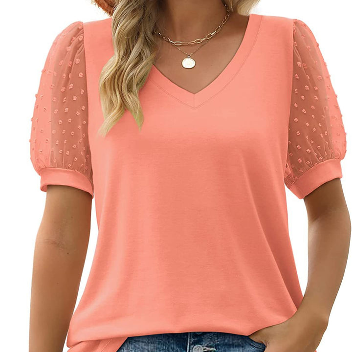 Avery – Sheer Sleeve V-Neck Top