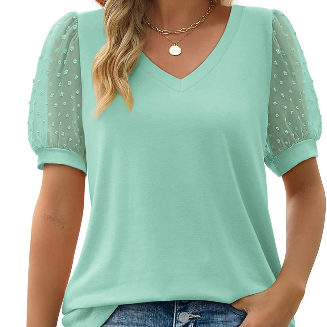 Avery – Sheer Sleeve V-Neck Top